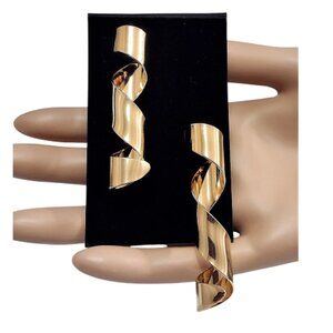 Spiral Curl Hoop Pierced Post Earrings Gold Tone Vintage Long Polished